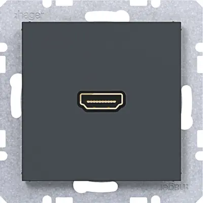 Hager Berker HDMI-contactdoos met 90gr. stekkeraansluiting A1/A8/C1/C8 antraciet mat (WAF4380AT)