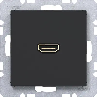 Hager Berker HDMI-contactdoos met 90gr. stekkeraansluiting A1/A8/C1/C8 nachtzwart mat (WAF4380BM)