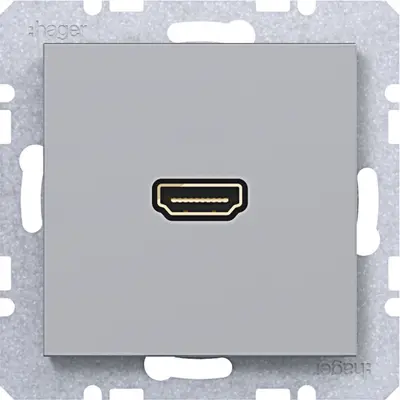 Hager Berker HDMI-contactdoos met 90gr. stekkeraansluiting A1/A8/C1/C8 titaan (WAF4380TA)