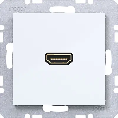 Hager Berker HDMI-contactdoos met 90gr. stekkeraansluiting A1/A8/C1/C8 lichtwit glans (WAF4380WG)