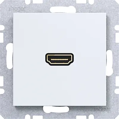 Hager Berker HDMI-contactdoos met 90gr. stekkeraansluiting A1/A8/C1/C8 lichtwit mat (WAF4380WM)
