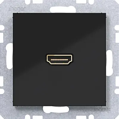 Hager Berker HDMI-contactdoos met rechte HDMI-aansluiting A1/A8/C1/C8 nachtzwart glans (WAF4379BG)