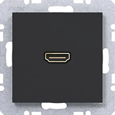 Hager Berker HDMI-contactdoos met rechte HDMI-aansluiting A1/A8/C1/C8 nachtzwart mat (WAF4379BM)