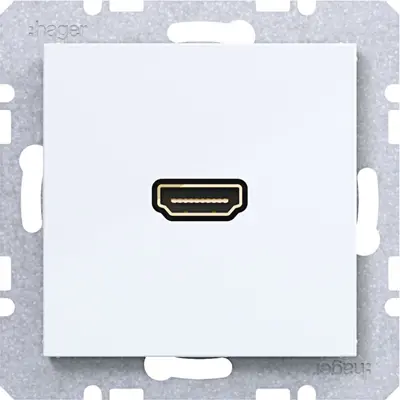 Hager Berker HDMI-contactdoos met rechte HDMI-aansluiting A1/A8/C1/C8 lichtwit glans (WAF4379WG)