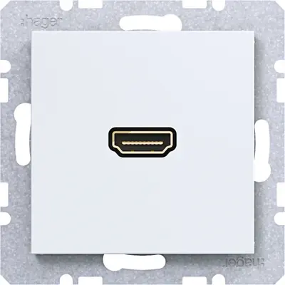 Hager Berker HDMI-contactdoos met rechte HDMI-aansluiting A1/A8/C1/C8 lichtwit mat (WAF4379WM)