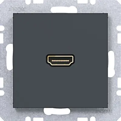 Hager Berker HDMI-contactdoos met rechte HDMI-aansluiting A1/A8/C1/C8 antraciet mat (WAF4379AT)