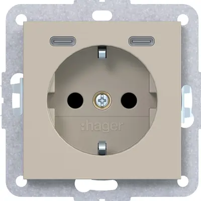 Hager Berker wcd schuko usb-c safety+ sand (WAS4055C01)