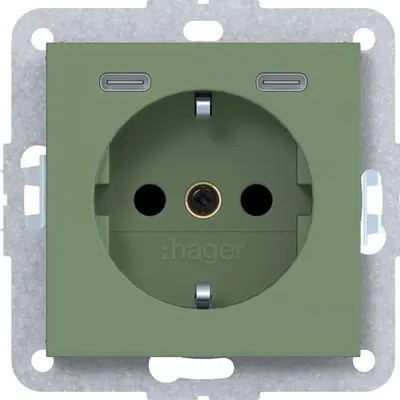 Hager Berker wcd schuko usb-c aloe mat (WAS4055C04)