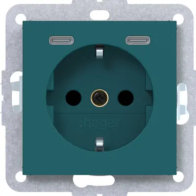 Hager Berker wcd schuko usb-c azure mat (WAS4055C09)