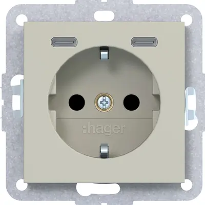 Hager Berker wcd schuko usb-c pebble mat (WAS4055C15)
