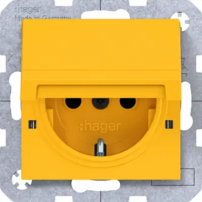 Hager Berker wandcontactdoos randaarde Safety Plus met klapdeksel A1/A8/C1/C8 saffron mat (WAS1212C16)