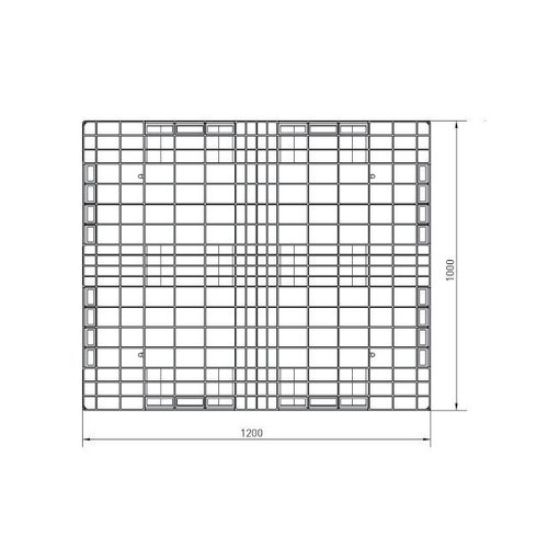 Kunststoffpalette, mittelschwer, 3 Kufen, Hochregallager, offenes Deck mit Rand, 1200x1000x150mm
