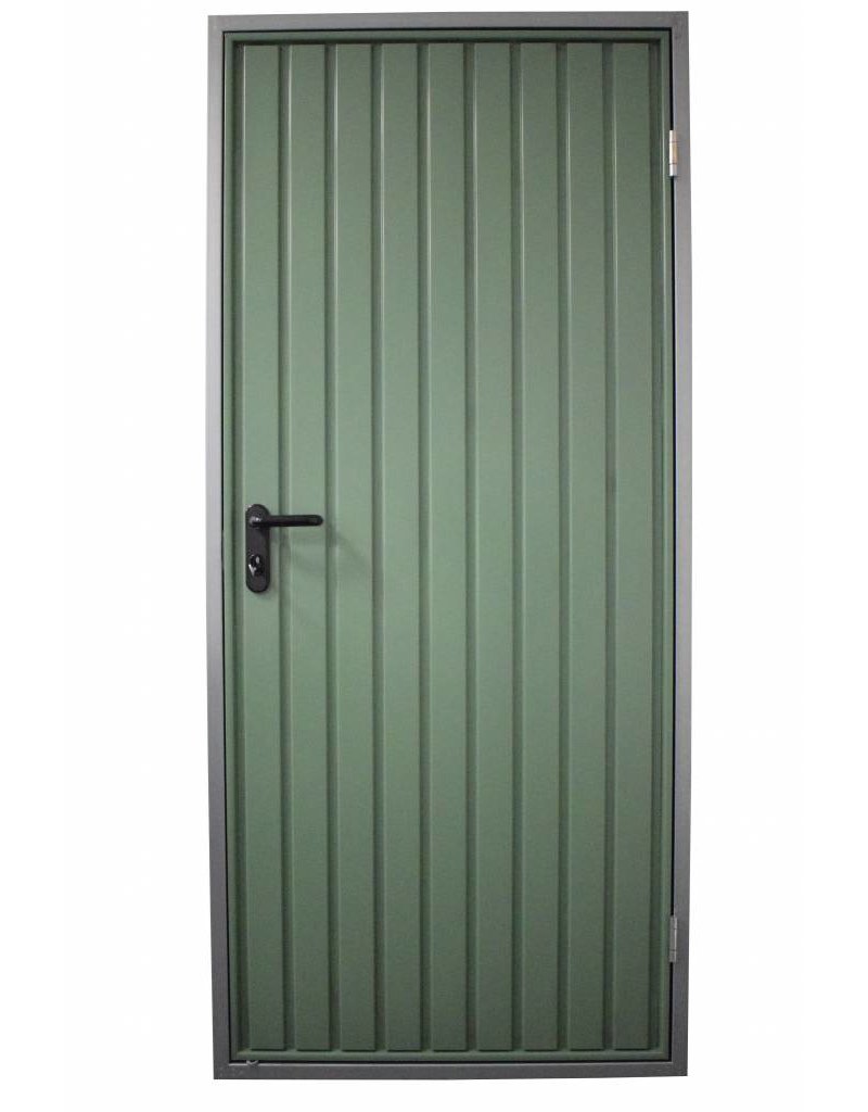 Stalen loopdeur inclusief frame en beslag, RAL6011 Resedagroen