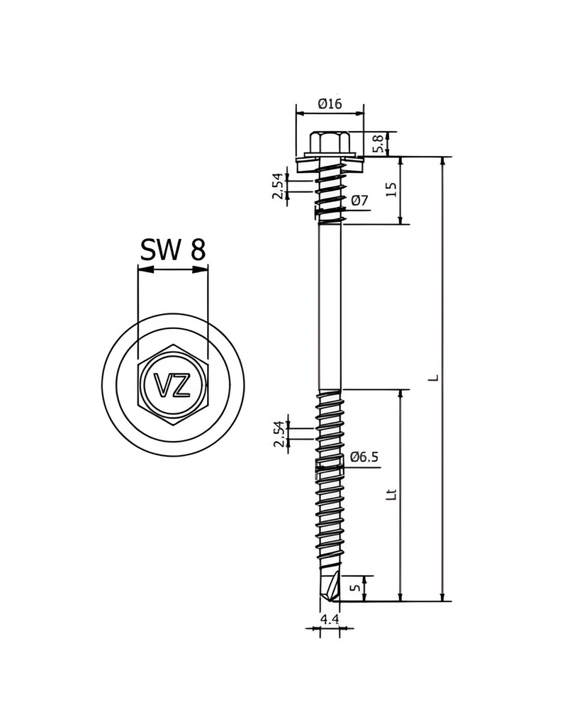 Paneelschroef Verzinkt 6,5x100 mm, RAL 7016 100 Stuks