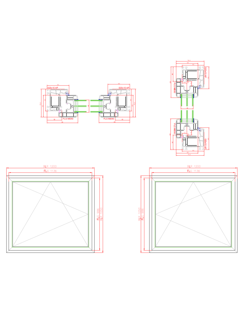 Kunststof draai/kiepraam, geïsoleerd, 1200 x 1050 mm (BxH)