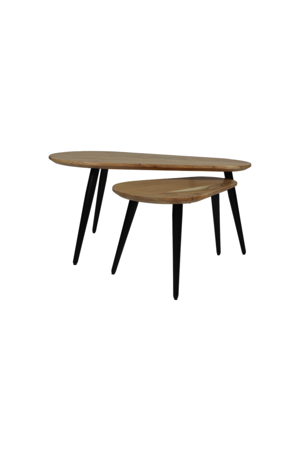 Salontafels Zürich - 95x52x46 - Naturel/zwart - Acaciahout/ijzer - Set van 2