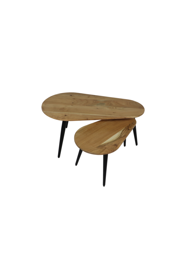 Salontafels Zürich - 95x52x46 - Naturel/zwart - Acaciahout/ijzer - Set van 2