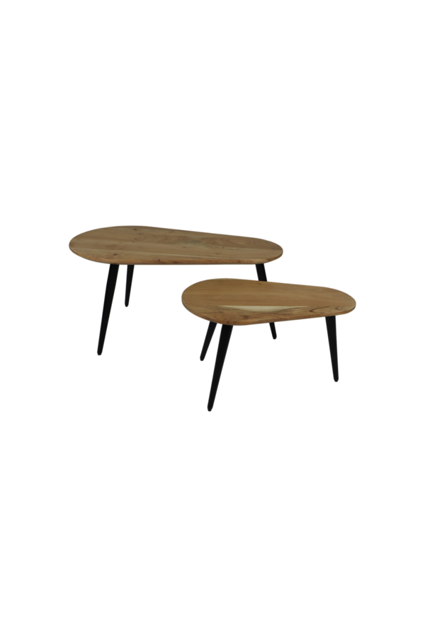 Salontafels Zürich - 95x52x46 - Naturel/zwart - Acaciahout/ijzer - Set van 2