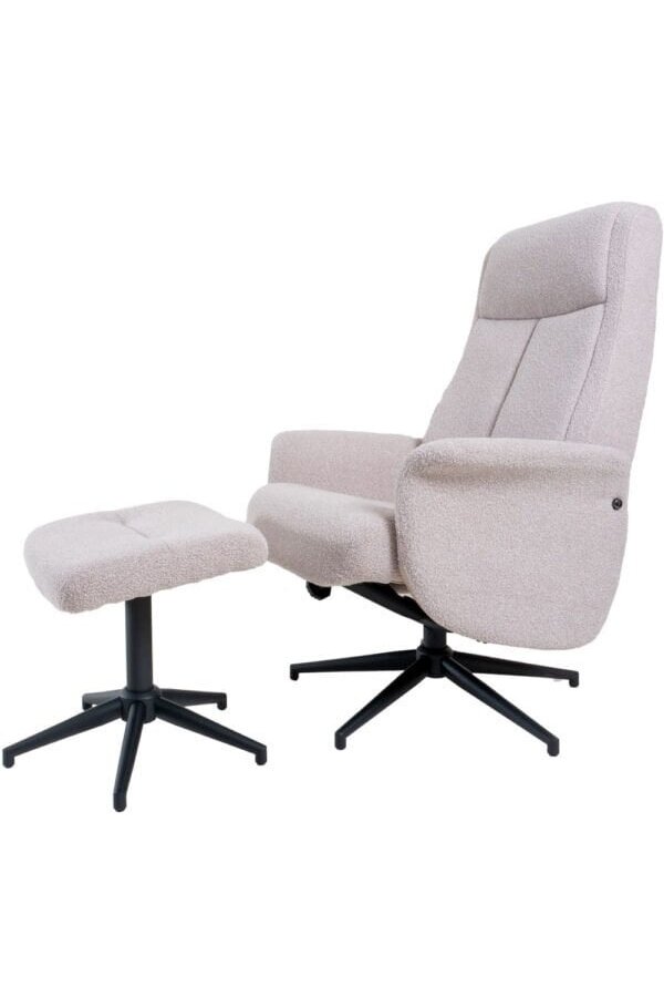 Fauteuil relax Bindy + Hocker – Bouclé – Naturel