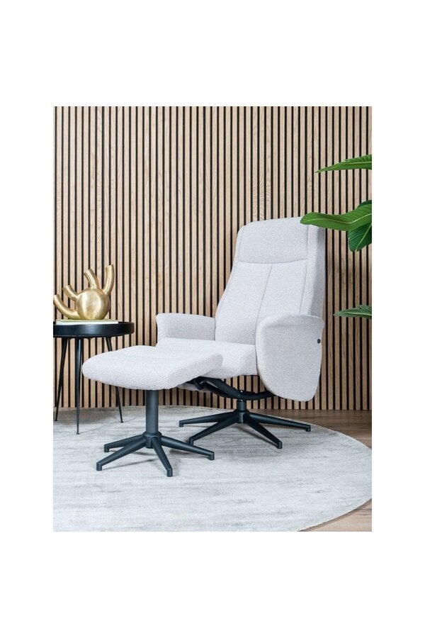 Fauteuil relax Bindy + Hocker – Bouclé – Naturel