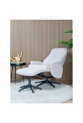 Fauteuil relax Bindy + Hocker – Bouclé – Naturel