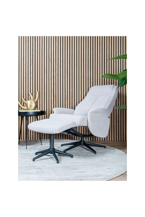 Fauteuil relax Bindy + Hocker – Bouclé – Naturel