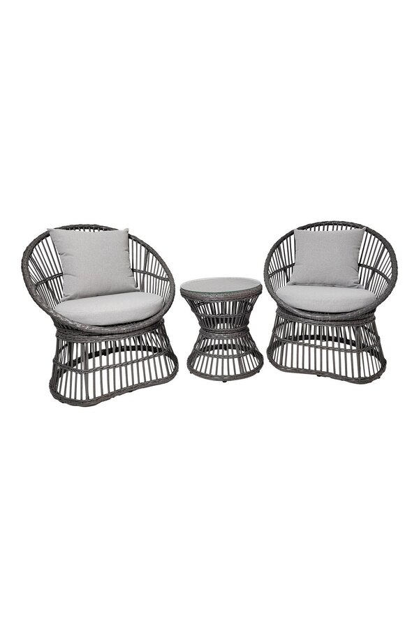 Natal Lounge Set - Loungeset, rotan, grijs, incl. Kussens