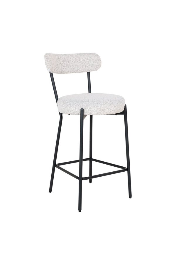 Badalona Counter Chair - Tabouret de bar, bouclé blanc avec pieds noirs, HN1270