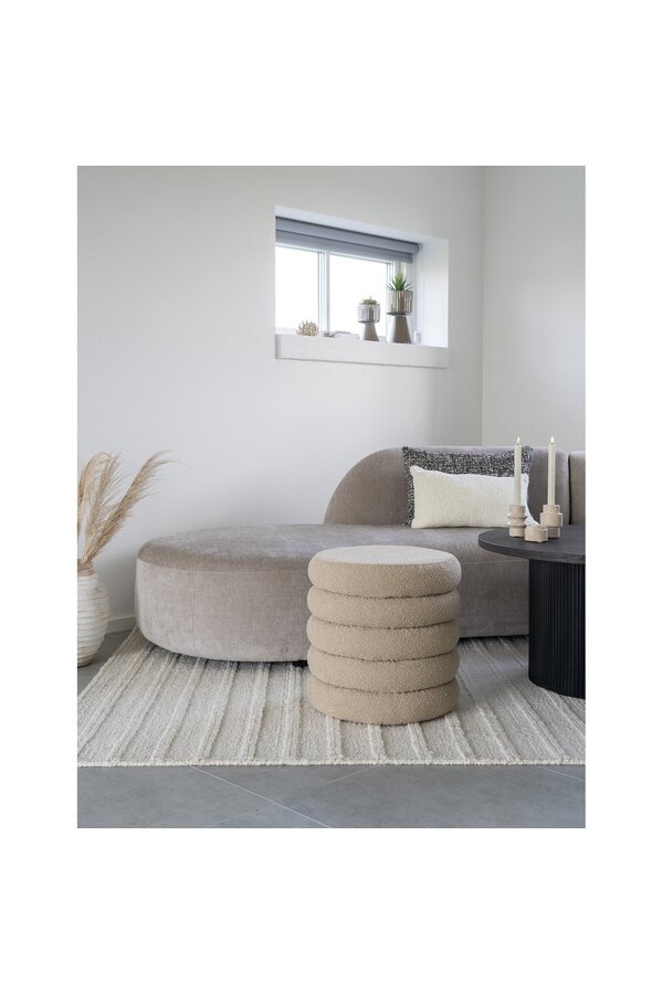Pouf Brooklyn - Pouf avec rangement, bouclé, beige, Ø44x44 cm