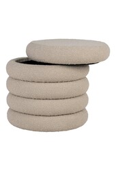 Pouf Brooklyn - Pouf avec rangement, bouclé, beige, Ø44x44 cm