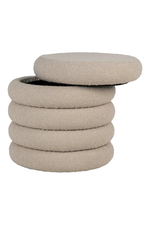 Pouf Brooklyn - Pouf avec rangement, bouclé, beige, Ø44x44 cm