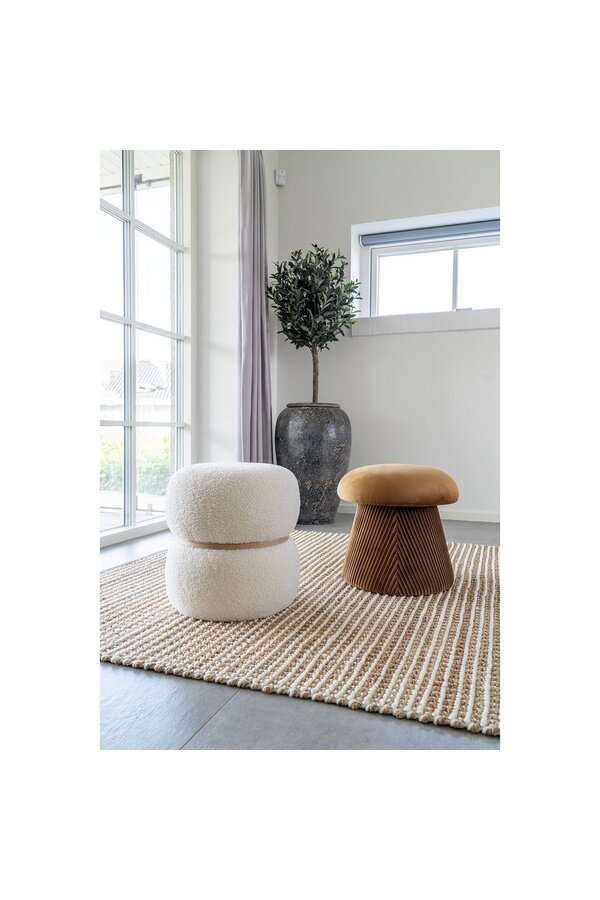 Milford Pouf - Pouf en bouclé, blanc, Ø38x41 cm