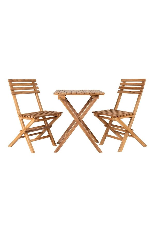Ensemble de café Cuenca - Ensemble de café, 2 chaises et 1 table, bois de teck, naturel