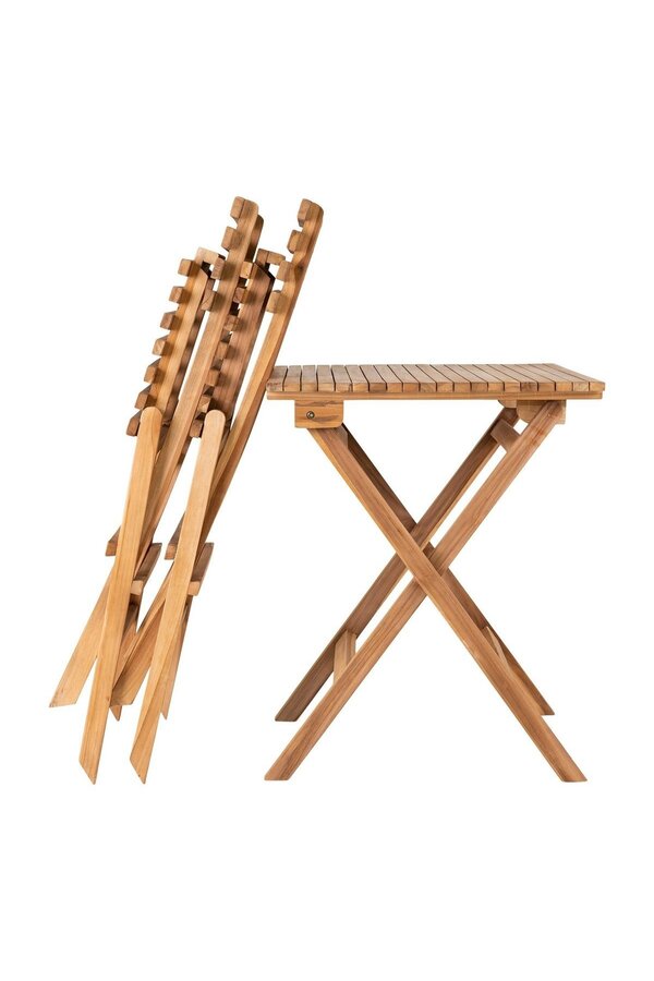 Ensemble de café Cuenca - Ensemble de café, 2 chaises et 1 table, bois de teck, naturel