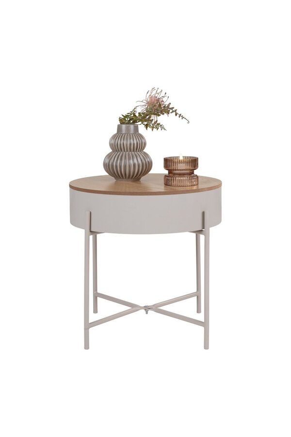 Sisco Side Table - Bijzettafel in beige-lichtgrijs gepoedercoat staal, Ø40x40 cm