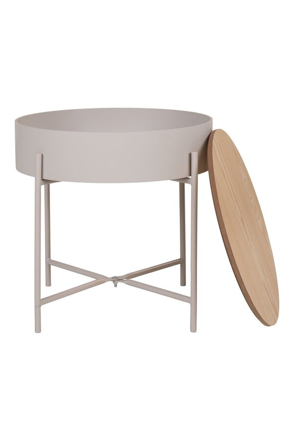 Sisco Side Table - Bijzettafel in beige-lichtgrijs gepoedercoat staal, Ø40x40 cm