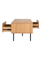 Kyoto Coffee Table - Table basse, placage chêne, pieds en métal noir, 2 tiroirs, 50x100x45 cm