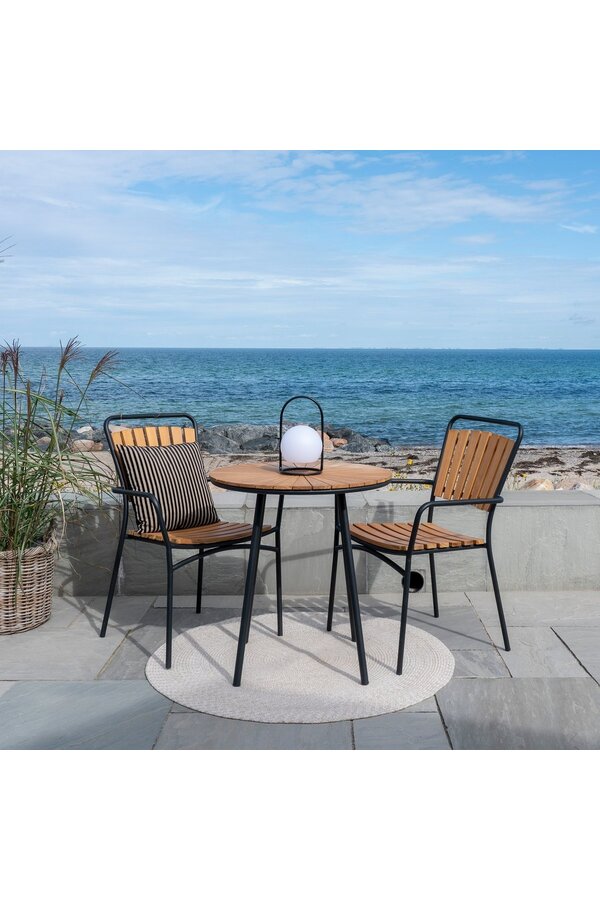Cleveland Café Table - Café Table, teak tafelblad, naturel, zwarte poten, ø70x74 cm