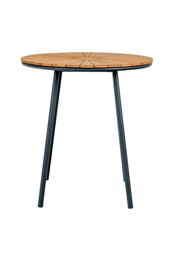 Cleveland Café Table - Café Table, teak tafelblad, naturel, zwarte poten, ø70x74 cm
