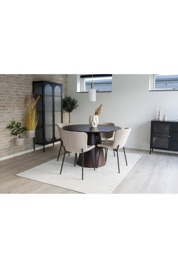 Maceda Dining Chair - Chaise de salle à manger en bouclé, beige avec pieds noirs - Lot de 2