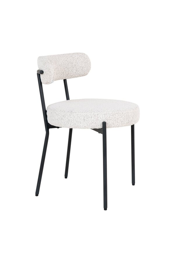 Badalona Dining Chair - Eetkamerstoel, wit bouclé met zwarte poten, HN1270 - set van 2