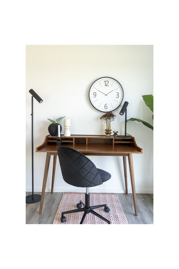 Geneve Office Chair - Chaise de bureau en velours, noir avec pieds noirs, HN1207