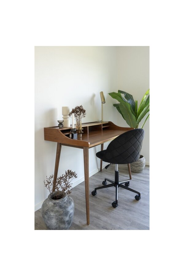 Geneve Office Chair - Chaise de bureau en velours, noir avec pieds noirs, HN1207