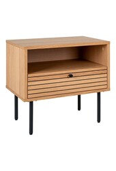 Kyoto Side Table - Table d'appoint, placage de chêne, pieds en métal noir, 1 tiroir, 50x40x50 cm