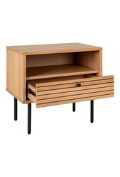 Kyoto Side Table - Table d'appoint, placage de chêne, pieds en métal noir, 1 tiroir, 50x40x50 cm