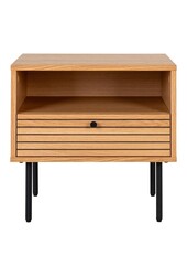 Kyoto Side Table - Table d'appoint, placage de chêne, pieds en métal noir, 1 tiroir, 50x40x50 cm