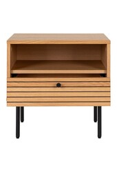 Kyoto Side Table - Table d'appoint, placage de chêne, pieds en métal noir, 1 tiroir, 50x40x50 cm