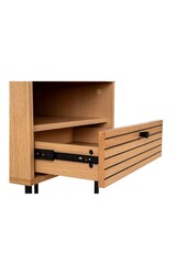 Kyoto Side Table - Table d'appoint, placage de chêne, pieds en métal noir, 1 tiroir, 50x40x50 cm