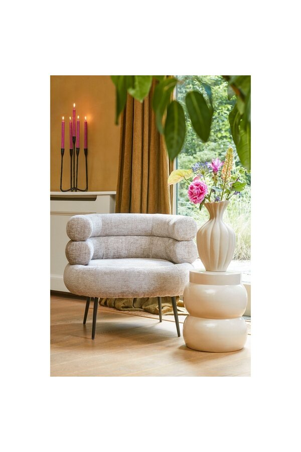 Vendi Table d'appoint - H40 x Ø35 cm - Céramique - Crème