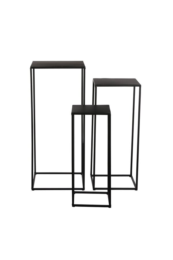 Quinty Bijzettafel - Set van 3 - L30 x B30 x H70 cm - Metaal - Zwart